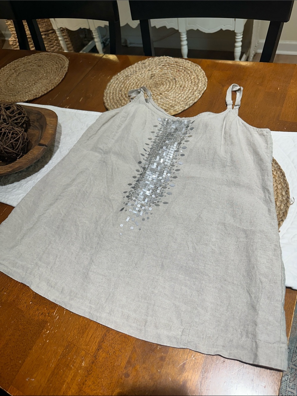 Eileen Fisher Natural Linen Camisole with Silver Sequin Detail